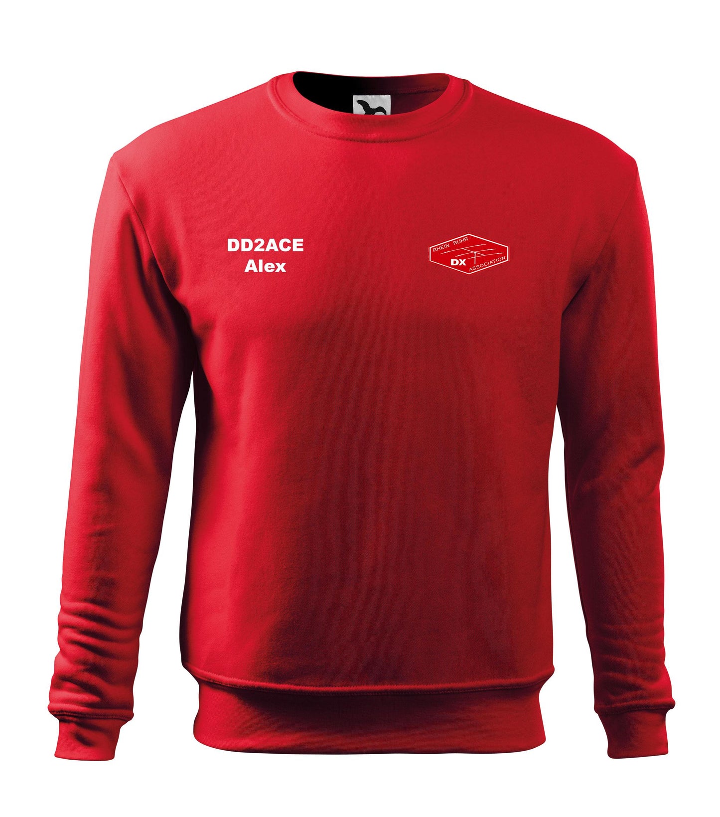 Męska bluza bez kaptura - RRDXA Rhein Ruhr DX Association -znak wywoławczo raz imię - personalizowana haftem - oficjalna