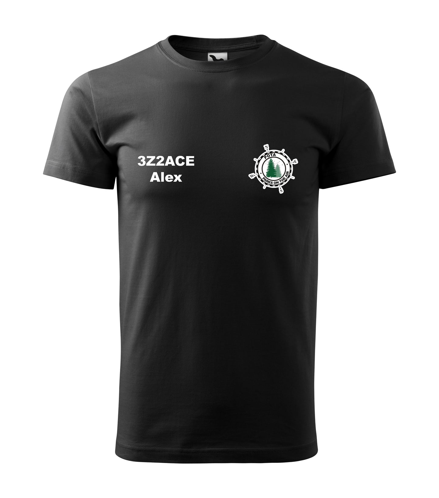 Koszulka T-shirt Heavy New Unisex, Czarna (01), POTA - Oficjalne logo Parks On The Air, personalizowany znak wywoławczy oraz imię