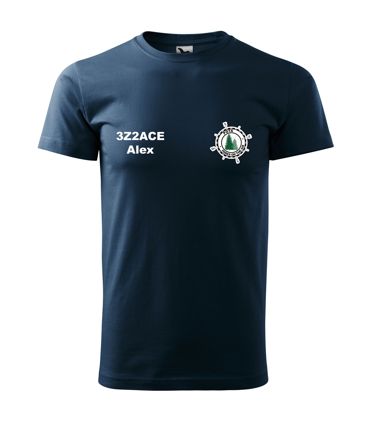 Koszulka T-shirt Heavy New Unisex, Granatowa (02), POTA - Oficjalne logo Parks On The Air, personalizowany znak wywoławczy oraz imię
