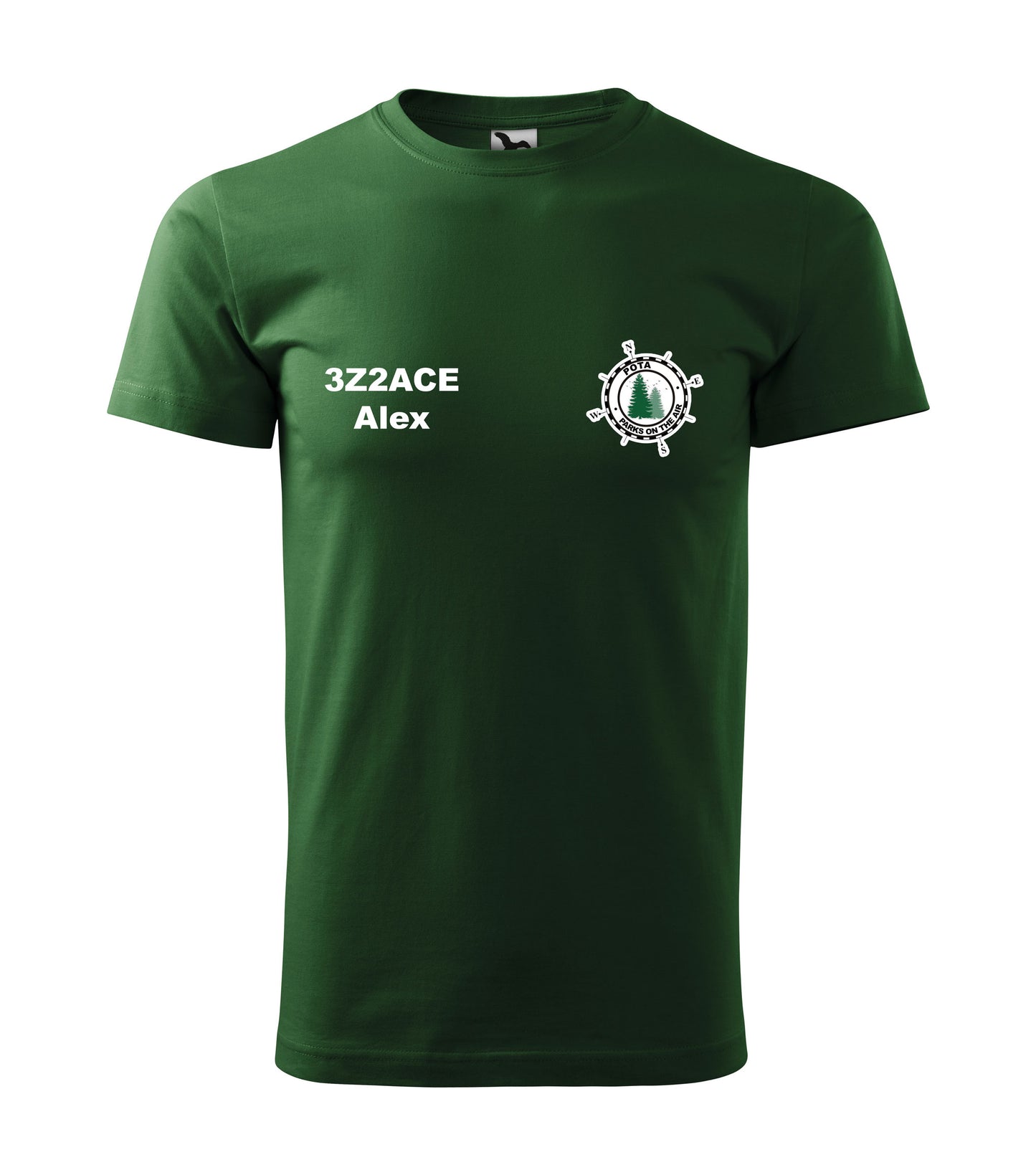 Heavy New Unisex T-shirt, Bottle Green (06), POTA - Official Parks On The Air Logo, Personalized Call Sign and Name