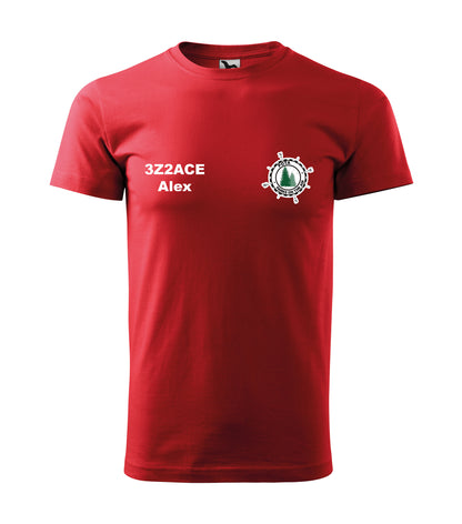 Koszulka T-shirt Heavy New Unisex, Czerwona (07), POTA - Oficjalne logo Parks On The Air, personalizowany znak wywoławczy oraz imię