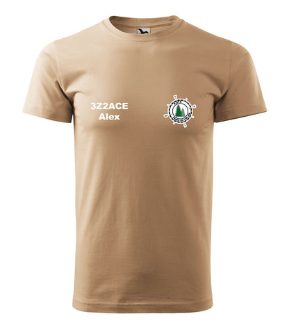 Koszulka T-shirt Heavy New Unisex, Piaskowa (08), POTA - Oficjalne logo Parks On The Air, personalizowany znak wywoławczy oraz imię