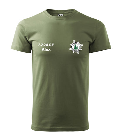 Koszulka T-shirt Heavy New Unisex, Khaki (09), POTA - Oficjalne logo Parks On The Air, personalizowany znak wywoławczy oraz imię