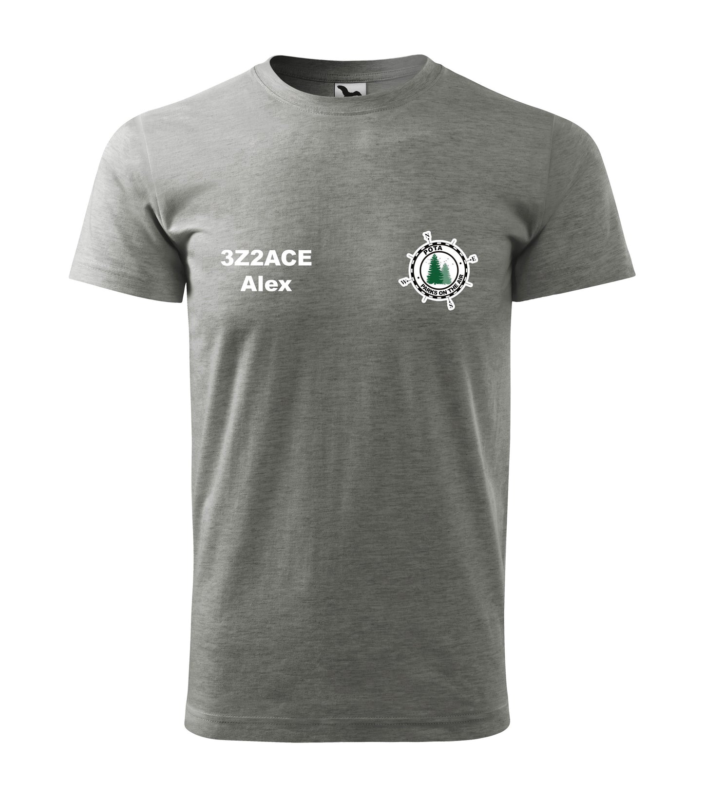 Heavy New Unisex T-shirt, Dark Gray Melange (12), POTA - Official Parks On The Air Logo, Personalized Call Sign and Name