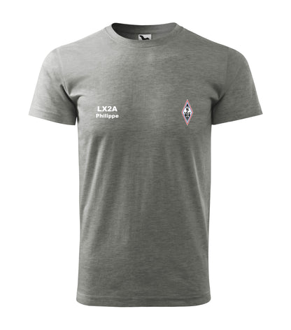 T-shirt Heavy New Unisex, Radioamateurs du Luxembourg - official, personalized with embroidered callsign and name