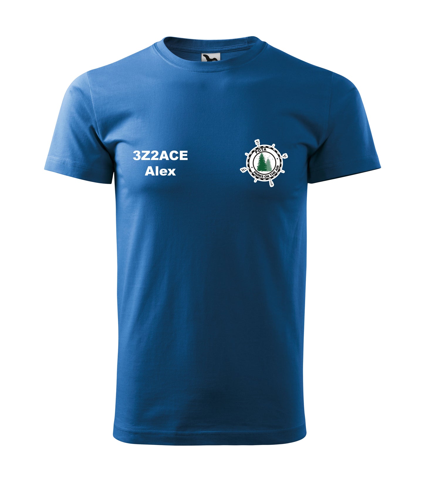 Koszulka T-shirt Heavy New Unisex, Lazurowa (14), POTA - Oficjalne logo Parks On The Air, personalizowany znak wywoławczy oraz imię