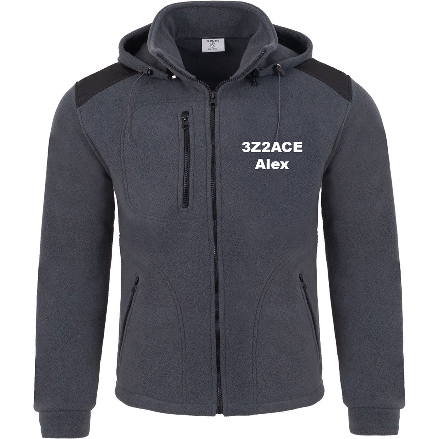 Men's fleece jacket with detachable hood - with embroidered amateur radio call sign and name (GF/BK)