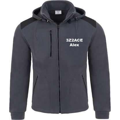 Men's fleece jacket with detachable hood - with embroidered amateur radio call sign and name (GF/BK)