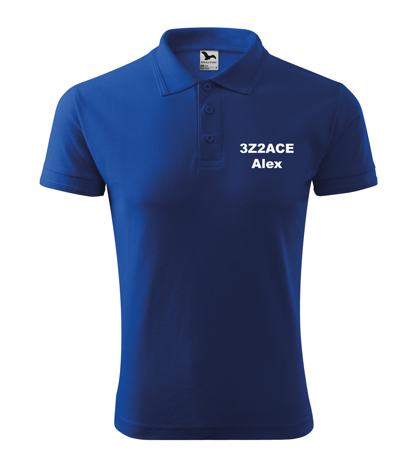Men's Polo Shirt, Royal Blue (05) - personalized with embroidery of call sign and name