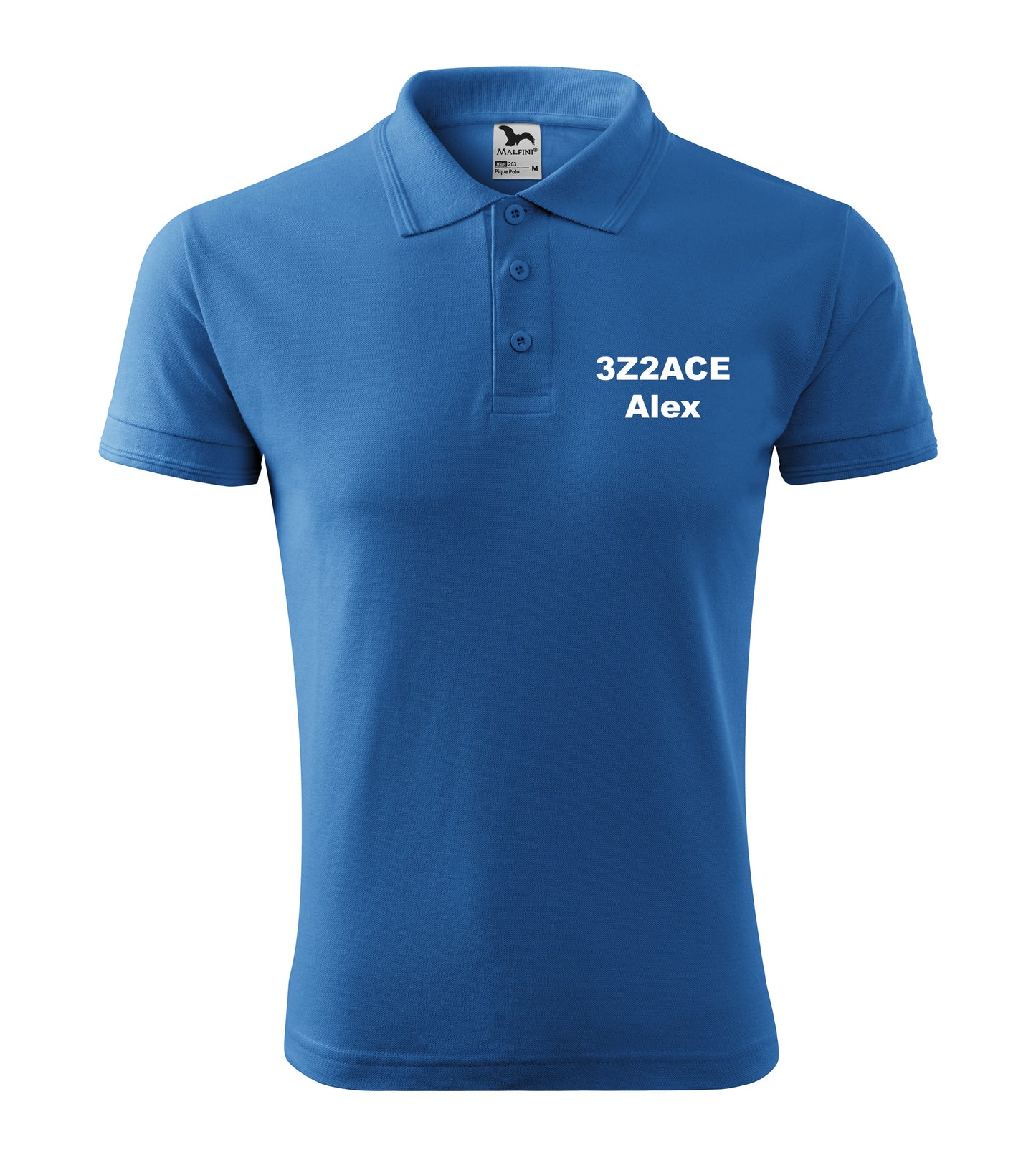 Men's Polo T-shirt, Azure Blue (14) - personalized with embroidery, call sign and name