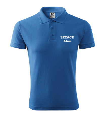 Men's Polo T-shirt, Azure Blue (14) - personalized with embroidery, call sign and name