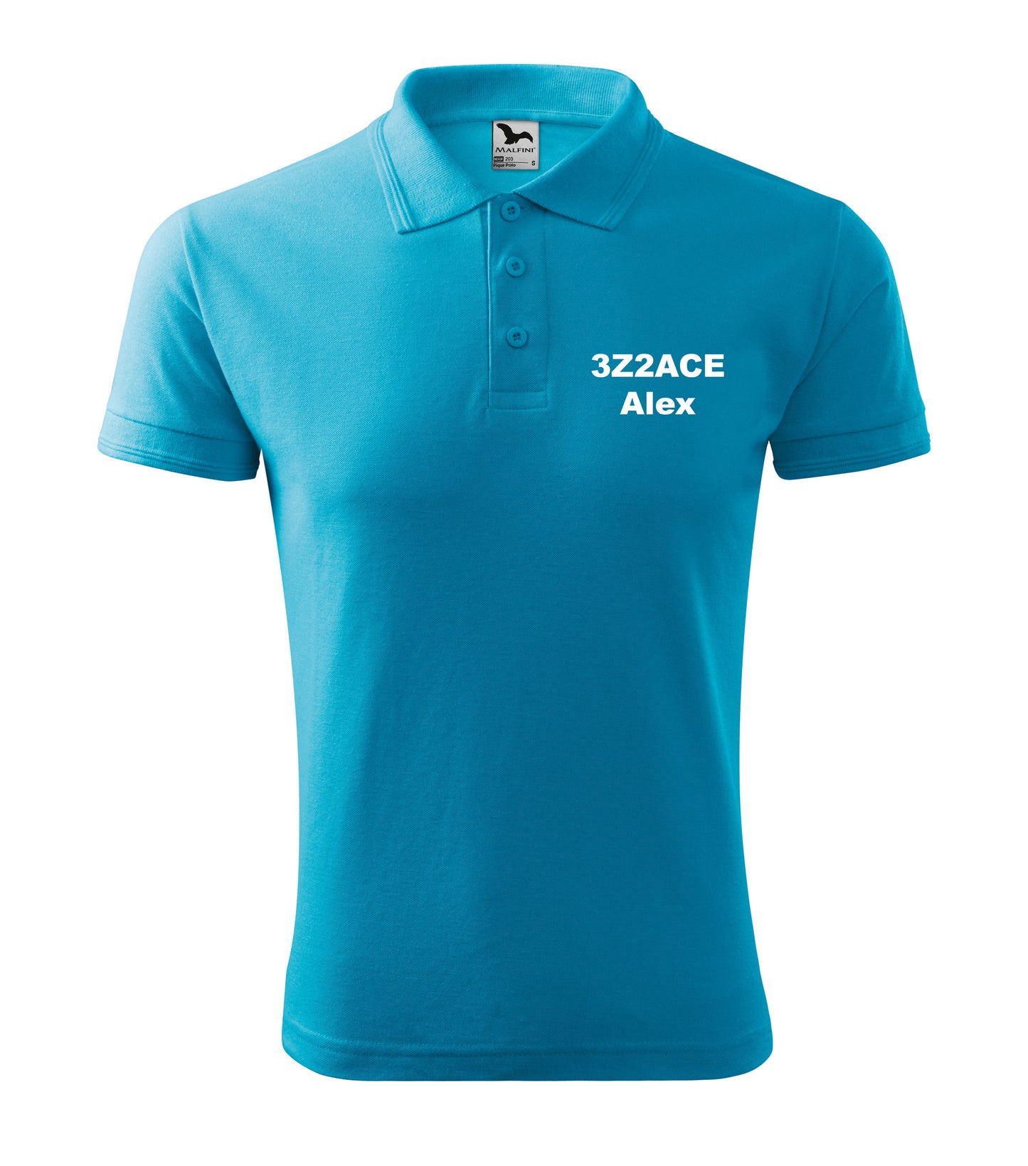 Men's Polo Shirt, Blue Atoll (44) - personalized with embroidery of call sign and name