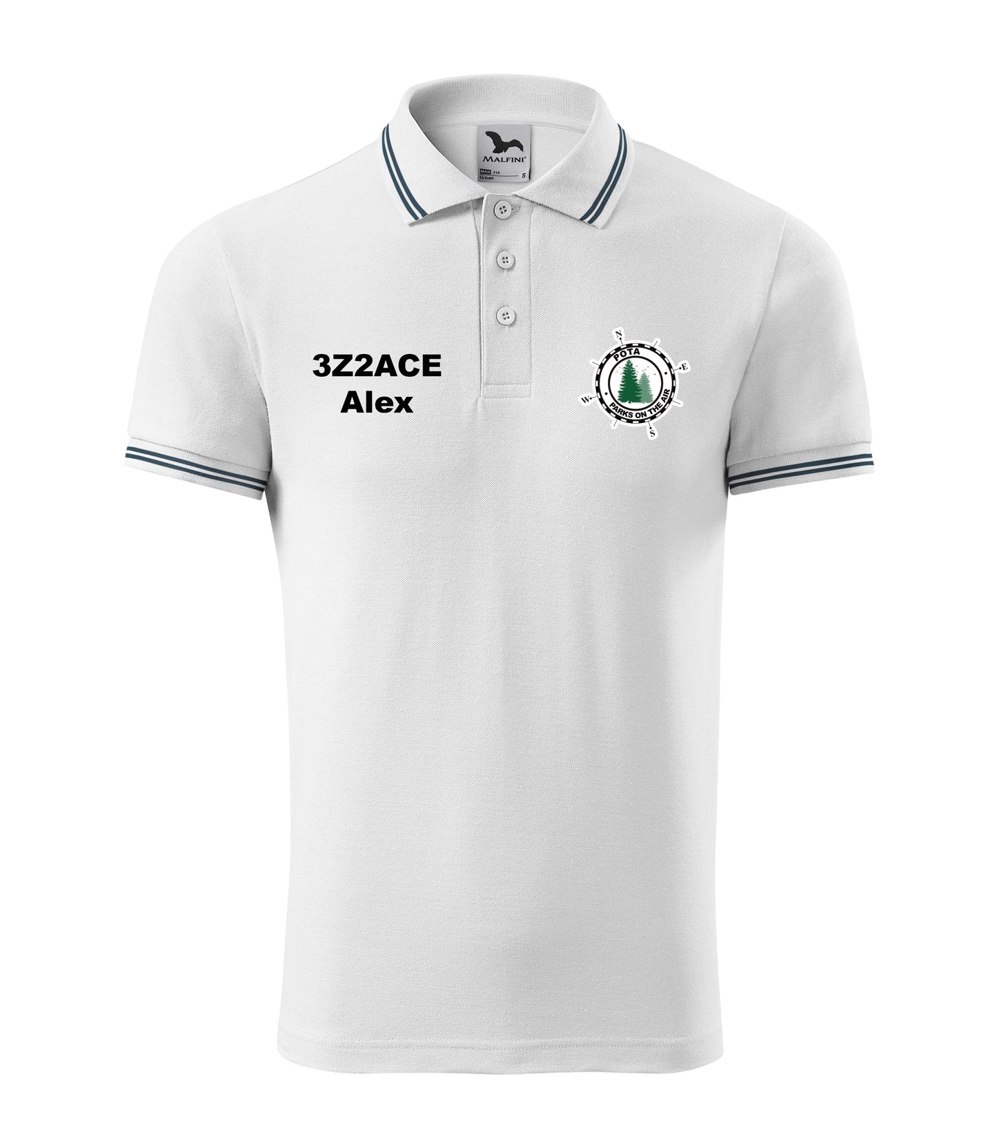 Men's Urban Polo Shirt, White (00), POTA - Official Parks On The Air logo, personalized call sign and name