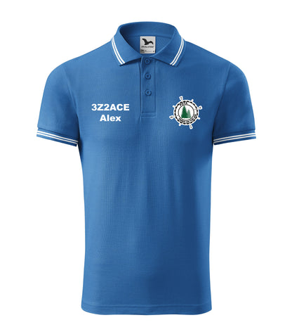 Men's Urban Polo Shirt, Azure Blue (14), POTA - Official Parks On The Air logo, personalized call sign and name