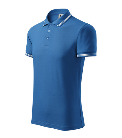 Men's Urban Polo Shirt, Azure Blue (14), POTA - Official Parks On The Air logo, personalized call sign and name