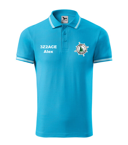Men's Urban Polo Shirt, Blue Atoll (44), POTA - Official Parks On The Air logo, personalized call sign and name