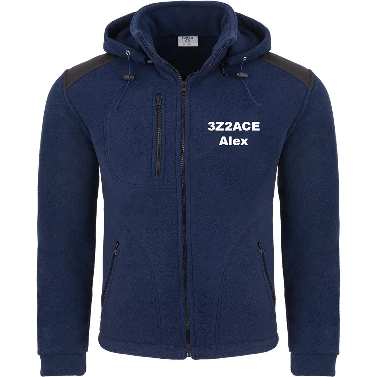 Men's fleece jacket with detachable hood - with embroidered amateur radio call sign and name (NY/BK)
