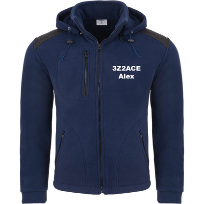 Men's fleece jacket with detachable hood - with embroidered amateur radio call sign and name (NY/BK)