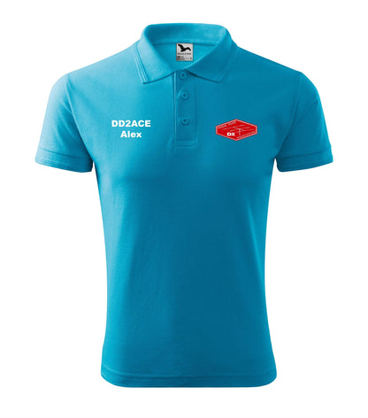 Men's Pique Polo Shirt - RRDXA Rhein Ruhr DX Association -call sign and name - personalized embroidery - official