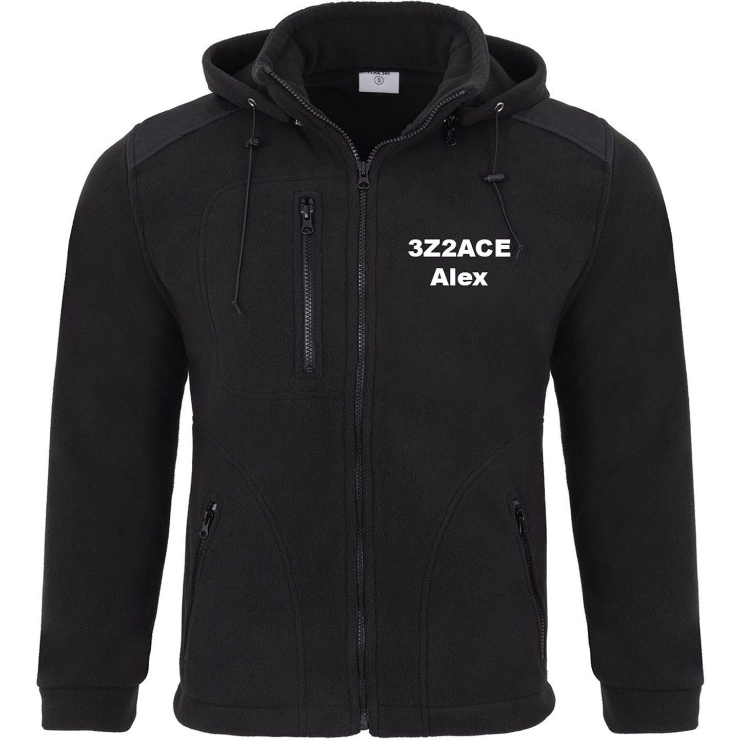 Men's fleece jacket with detachable hood - with embroidered amateur radio call sign and name (BK/BK)