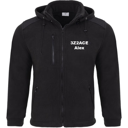 Men's fleece jacket with detachable hood - with embroidered amateur radio call sign and name (BK/BK)
