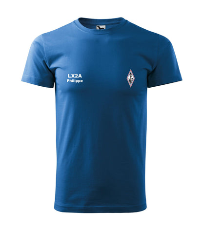 T-shirt Heavy New Unisex, Radioamateurs du Luxembourg - official, personalized with embroidered callsign and name