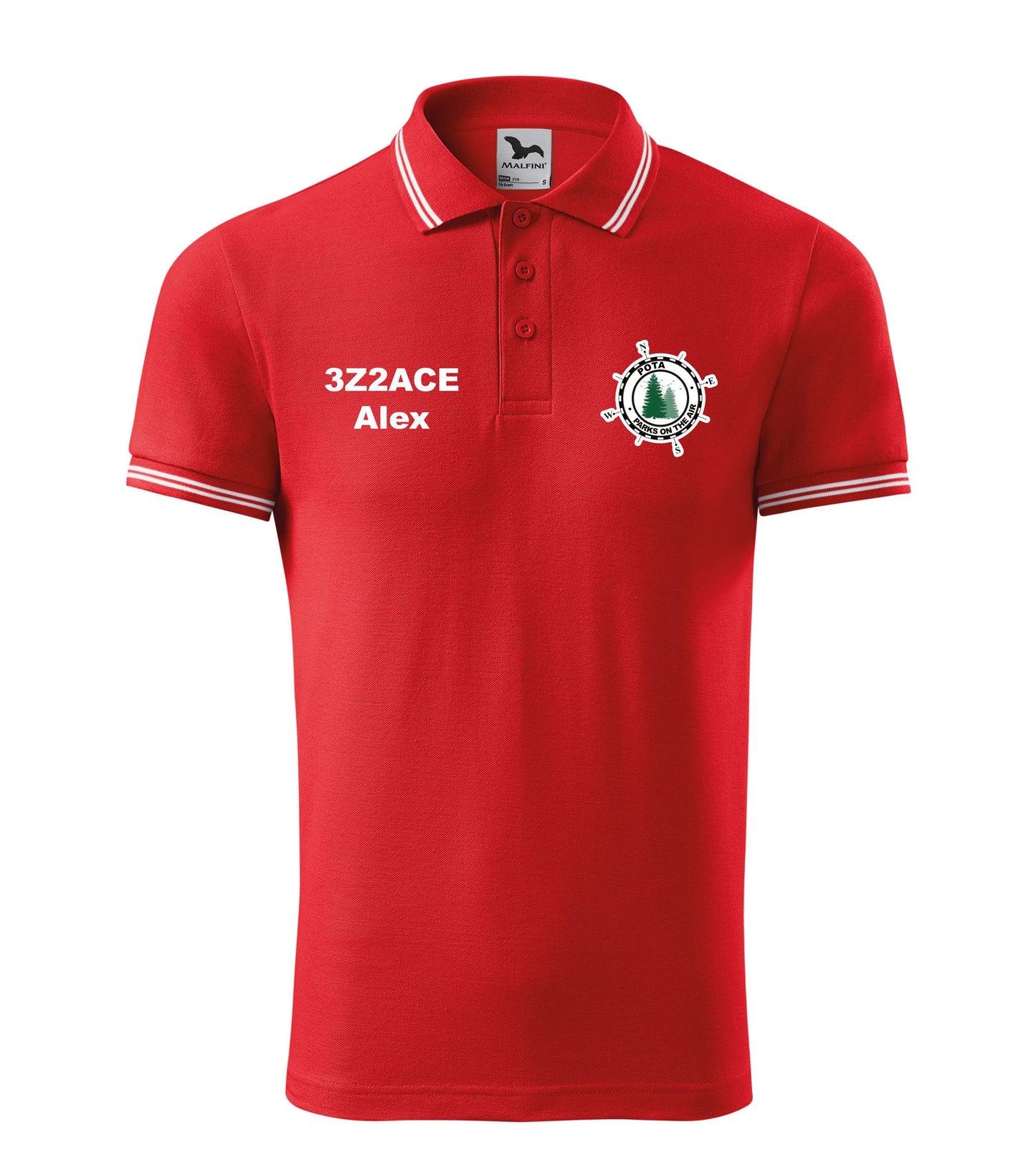 Men's Urban Polo Shirt, Red (07), POTA - Official Parks On The Air logo, personalized call sign and name