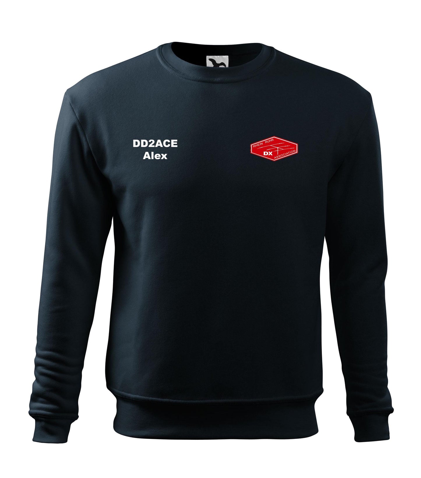 Męska bluza bez kaptura - RRDXA Rhein Ruhr DX Association -znak wywoławczo raz imię - personalizowana haftem - oficjalna