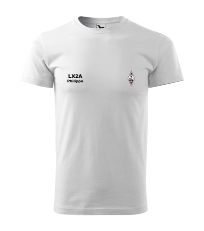 T-shirt Heavy New Unisex, Radioamateurs du Luxembourg - official, personalized with embroidered callsign and name
