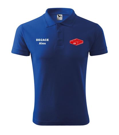 Men's Pique Polo Shirt - RRDXA Rhein Ruhr DX Association -call sign and name - personalized embroidery - official