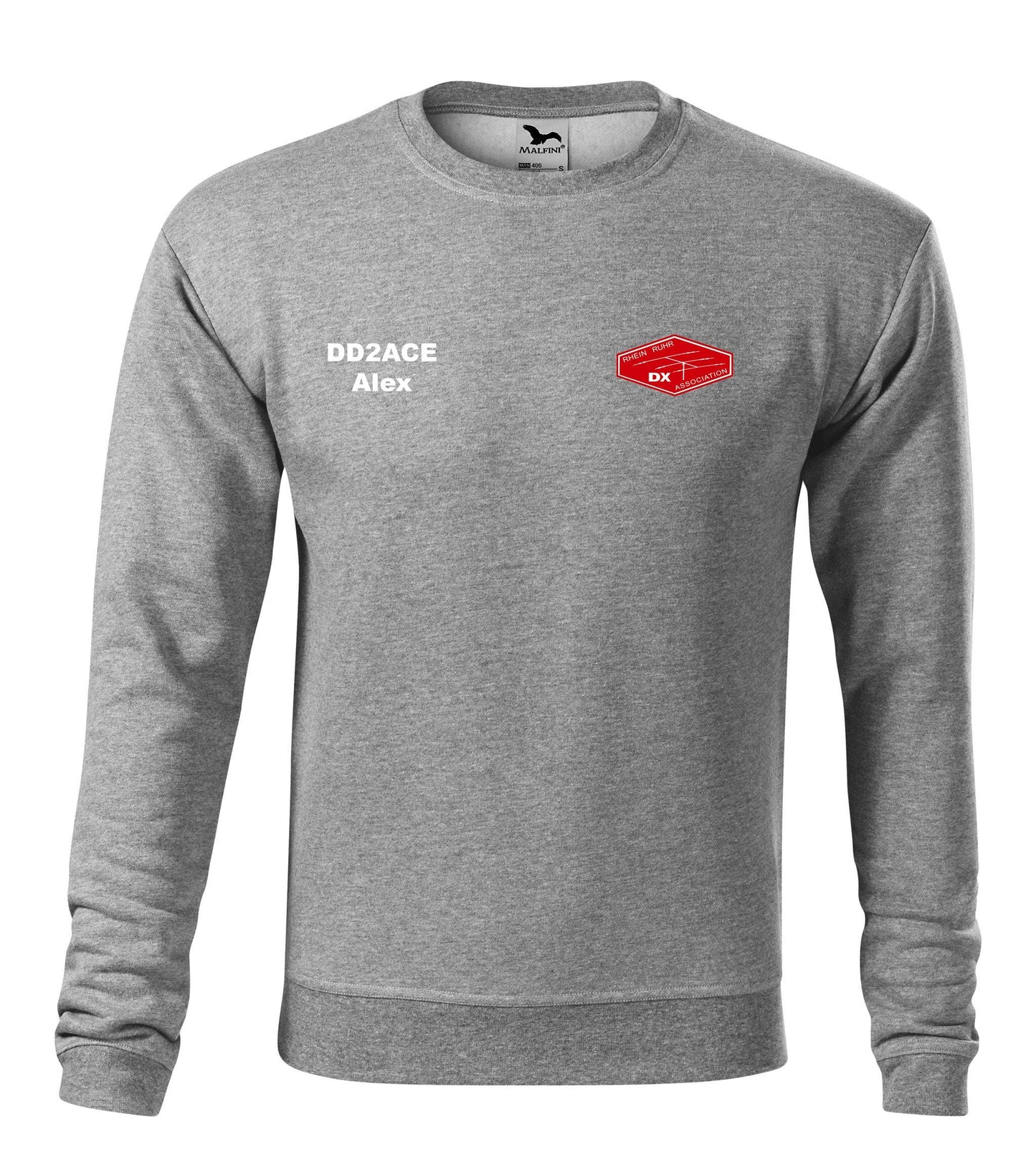 Męska bluza bez kaptura - RRDXA Rhein Ruhr DX Association -znak wywoławczo raz imię - personalizowana haftem - oficjalna