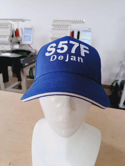 Baseball cap, front of the cap large call sign and name, back of cap - call sign or name, personalized with embroidery