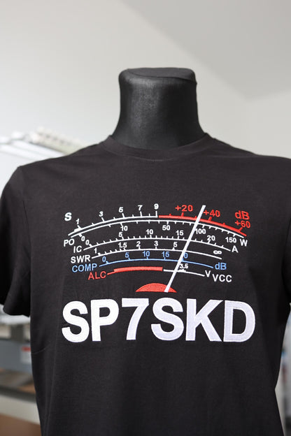 T-shirt S-Meter ze Znakiem Wywoławczym Krótkofalarskim (S-5XL) - Czarny