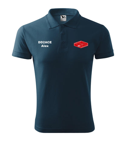 Men's Pique Polo Shirt - RRDXA Rhein Ruhr DX Association -call sign and name - personalized embroidery - official