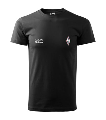 T-shirt Heavy New Unisex, Radioamateurs du Luxembourg - official, personalized with embroidered callsign and name