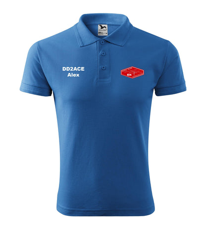 Men's Pique Polo Shirt - RRDXA Rhein Ruhr DX Association -call sign and name - personalized embroidery - official
