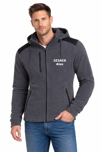 Men's fleece jacket with detachable hood - with embroidered amateur radio call sign and name (GF/BK)